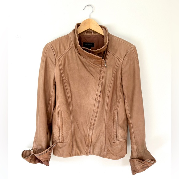 Danier Jackets & Blazers - Danier Caramel Brown Leather Shawl Collar Moto Jacket